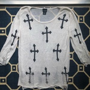Sheer long sleeve cross shirt